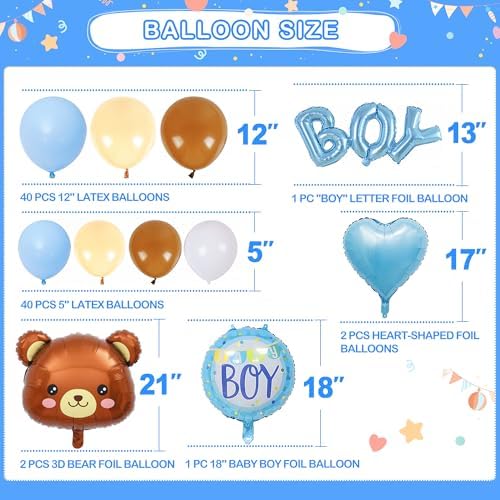 Party Spot！Bear Baby Shower Decorations Boy,80 pcs Balloons,4 Wood Grain Blocks with Letter,"We can bearly wait" Backdrop,Banner,Tablecloth,Balloon Pump, Blue Brown Bear Theme - Image 3