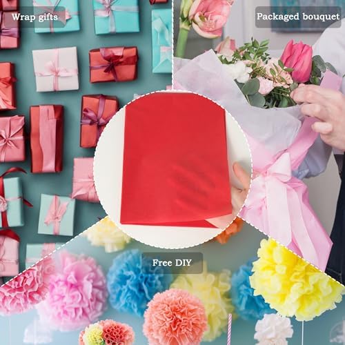 1000 Sheets 20"X15" Red Tissue Paper Bulk for Gift Bags - Wrapping Tissue Paper for Birthday Weddings Showers Gift Packaging Arts Craft Party Favor Decoration Wrapping Supplies - Image 5