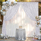 Silver Backdrop Curtains 2 Pieces 5FTx10FT Sequin Backdrop Decor for Party Wedding Christmas Background - Image 2
