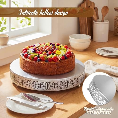 Wenqik Silver Metal Cake Stand 20 Inch with Cutting & Spatula - Image 3