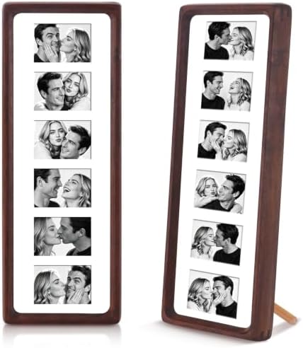 4 Pack Wood Photo Booth Frames 4.7"x12.6" Wood Photo Strip Frame Walnut Film Picture Holder with Stand for Wall Tabletop Desk Home Display Wedding Grad Baby Shower by Unknown