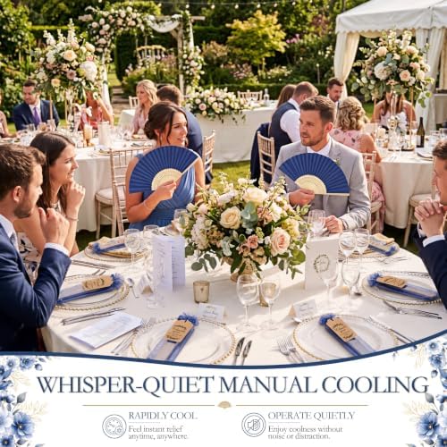 Roowest 50 Pack Paper Folding Fans Bamboo Wedding Favors, Navy Blue - Image 4