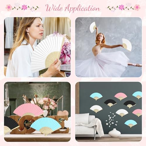 50 Packs White Paper Fans Paper Hand Fan Bamboo Folding Fan Handheld Fan Paper Folded Fan Paper Fan for Wedding Party and Home Decoration - Image 5
