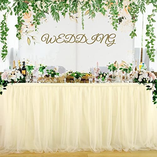 Suppromo Ivory Tulle Table Skirts for Rectangle Tables or Round Tables 9ft Tutu Table Skirt Cloth for Bridal Shower Birthday Party Baby Shower Gender Revea Banquet Decorations - Image 2