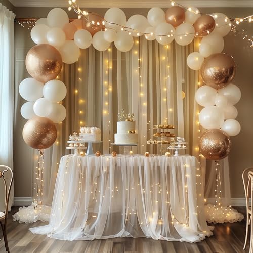 Tulle Backdrop Curtains with Lights Sheer Champagne Curtain Backdrop 20x8ft - Image 7