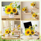 Zeyune Artificial Sunflower Potted Plants Rustic Wedding Table Centerpieces Summer Spring Kitchen Silk Yellow Flower with Plastic Pot for Home Bathroom Office Bridal Shower(24 Pcs,White,Sunflower) - Image 4