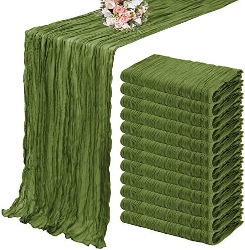 YMHPRIDE 12 Pack Cheesecloth Table Runner 35x120in Olive Green Table Runner by YMHPRIDE