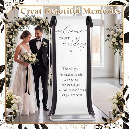 Floral Wedding Welcome Sign Stand with Satin Ribbon, Black - Image 4
