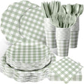 Funnymoom 400 Pcs Gingham Party Supplies for 50 Guests Green and White by Funnymoom