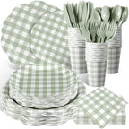 Funnymoom 400 Pcs Gingham Party Supplies for 50 Guests Green and White by Funnymoom