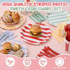 Potchen 220 Pcs Colorful Stripe Plate Party Decor Supplies for 24 Guest - Image 3