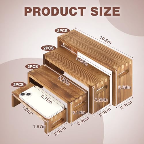 8 Pcs Wood Risers Display Stands, 2 Set Wooden Risers for Table Display, 4 Tier Rectangular Riser Display Stand Wooden for Cupcake, Desserts, Perfume, Collections, Jewelry Showcase - Image 2