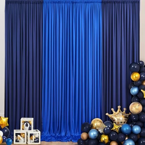 10×10 FT Navy Blue Royal Blue Backdrop Curtains for Parties, 6 Panels 2.5×10ft Wrinkle Free Soft Polyester Drapes for Backdrop Decor Birthday Party Baby Shower Wedding Photo Background Curtains by ENJOYYOURPARTY