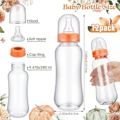 Trelaco 12 Pcs Pumpkin Baby Shower Game Fall Baby Bottle Chug Wooden Sign - Image 3