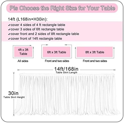 167in Baby Pink Tulle Table Skirts for Rectangle Tables 4ft 6ft 8ft, 2-Layer 14 ft Long Gold Grim Princess Pink Ruffle Tulle Tutu Table Skirt Cloth for Girl Birthday Baby Cake Dessert(No Table Cover) - Image 4