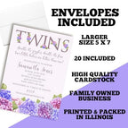 Amanda Creation Custom Baby Shower Invites Watercolor Hydrangea Baby Shower Invitation for Twins 20 5x7 Personalized Invites With Envelopes - Image 6