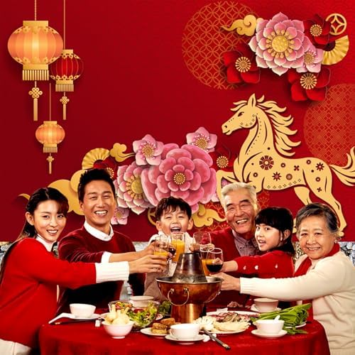 AOFOTO 8x6ft Happy Chinese New Year Backdrop China Spring Festival Lunar Year of The Horse Decoration Banner Paper Cut Flowers CNY Lanterns 2026 Background Party Supplies Photoshoot Studio Props - Image 4