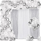 SmoothNovelty 137 Pcs White Silver Sequin Curtains Balloon Garland Kit by SmoothNovelty