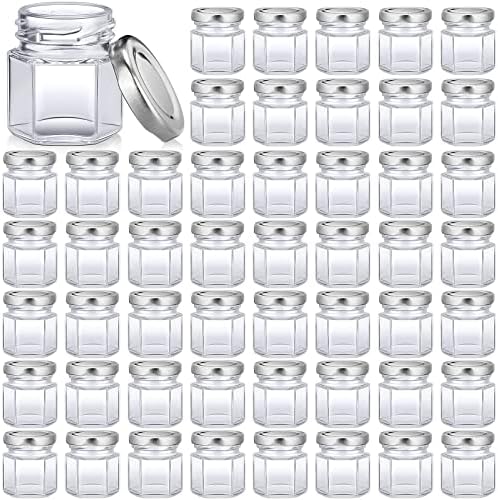 Nuogo 100 Pack 1.5oz Mini Hexagon Glass Jars Bulk Honey Jars, Silver by Nuogo
