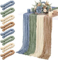 8 Pcs Sage Green Dusty Blue Brown Cheesecloth Table Runner 118" by Windkream