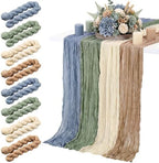 8 Pcs Sage Green Dusty Blue Brown Cheesecloth Table Runner 118" by Windkream