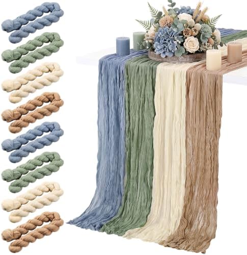 8 Pcs Sage Green Dusty Blue Brown Cheesecloth Table Runner 118" by Windkream