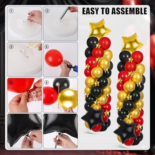 2 Sets Black Gold and Red Balloons Decorations Adjustable Balloon Column Stand Kits with 4 Stars Movie Night Garland Arch Tower Balloons for Wedding Baby Shower Birthday Party Decorations - Image 4