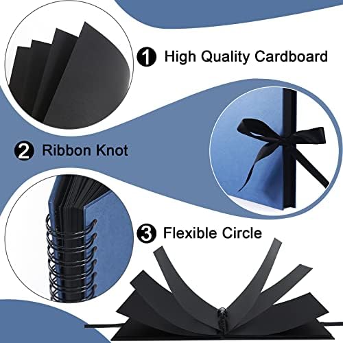 Vienrose Scrapbook Photo Album with Corner Stickers 12x12 inches DIY with Cover Photo Pocket 80 Pages Silk Ribbon Hardcover Album for Guest Book Wedding Baby Shower Christmas Navyblue - Image 4