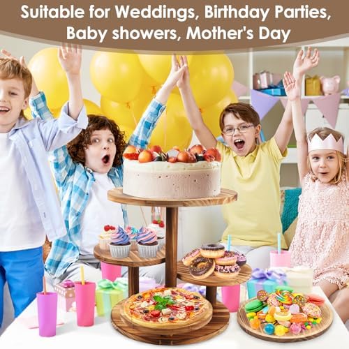 Esmorah Rustic Wooden Dessert Table Display Set of 4, Round Cupcake Stand - Image 5