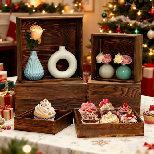 6 Pack Buffet Risers and Stands, Dessert Table Display Set with Mini Signs - Image 5