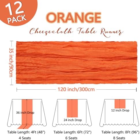 12 Pack 35 x 120 Inch Orange Table Runner Cheesecloth 10Ft - Image 2