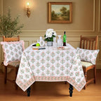 Ridhi Mughal Buta Peach Hand Block Print Cotton Rectangle Tablecloth 108" x 60" inches Reusable Table Cover Decorative Everyday Use for Dining Room, Farmhouse, Home Gift for Spring, Mother's Day - Image 2
