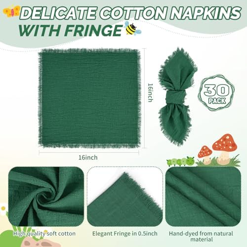 Showgeous 30 Pack Emerald Green Cloth Napkins with Fringe, 16x16 inch - Image 2