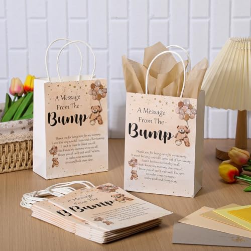 Resurhang 50 Sets Gift Bag for Baby Shower Bear Balloon Goodie Bags with Handles and Tissue Paper Baby Shower Party Favor Handbag for Guests Gender Reveal Return Gift(Brown) - Image 5