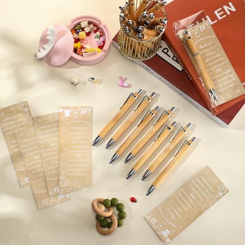 Zhanmai 72 Set Baby Shower Favors Bamboo Thank You Pens Cards Bags - Image 4