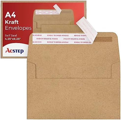 ACSTEP 3000Pack A4 Envelopes 4-1/4 X6-1/4 Inch Self Seal Brown Kraft 4X6 Envelopes For for Weddings, Invitations, Photos, Postcards, Greeting Cards Mailing,Baby Shower, Graduation by ACSTEP