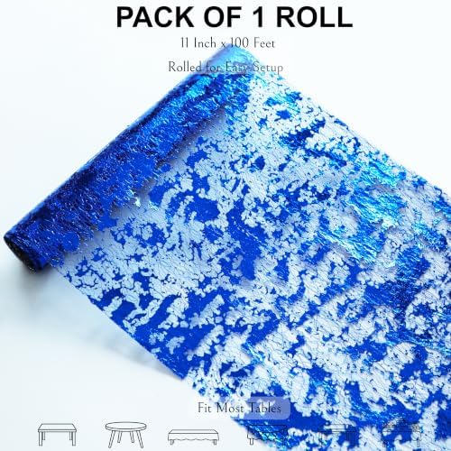 2 Pcs Royal Blue Table Runner, Glitter Metallic Foil Mesh Roll 100 Feet - Image 2