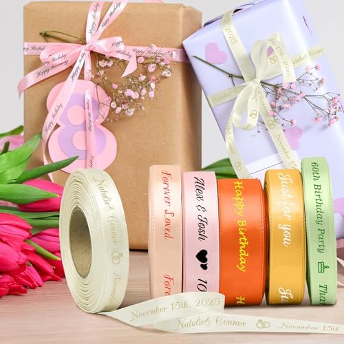 Personalized Ribbon Roll for Gift Wrapping with Text,3/4" Wide Custom Wedding Favors for Guests with Printed Name,Customzied Wrap Fabric Ribbon, Customizable Birthday Baby Shower Bridal Party Supplies - Image 5