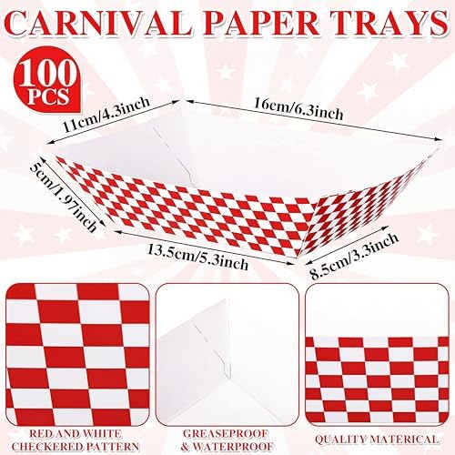 Geosar 200 Pcs Gingham Paper Food Tray with Wax Paper,Red White - Image 2