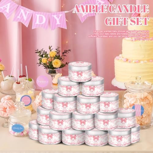 MTLEE Bow 24 Pcs Baby Shower Party Favors Candles Lavender Scented Baby Shower Favors for Guests Rustic Tealights Candles Gender Reveal Return Gifts(Pink, 1.2 oz) - Image 6