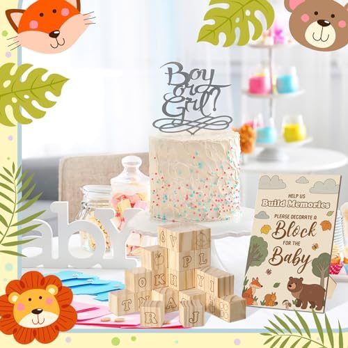 Watersay 53 Pcs Baby Shower Games Wooden ABC Letter Blocks DIY Kit, Animal - Image 5