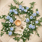 2 PCS 12FT Bendable Flower Garland, Fake Rose Vine for Wedding Decor,Blue - Image 3