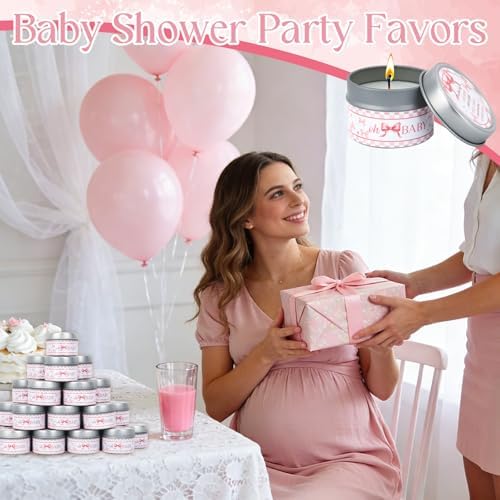 50Set Baby Shower Candle Party Favors Pink Bow Lavender Scented Candles Bulk Favors for Guests Girl Boy Baby Shower Gender Reveal Party Gifts (Pink Bow) - Image 5