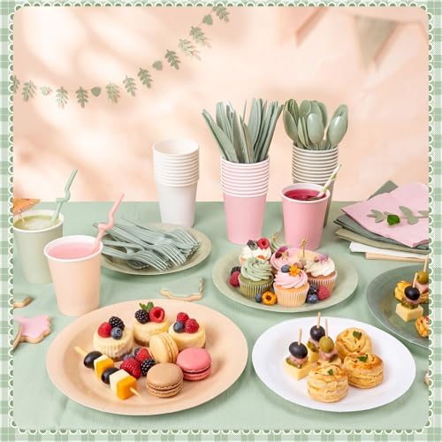 Mimorou 354 Pcs Sage Green and Pink Plates and Napkins Set Serves 50 - Image 2