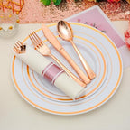 100 Pack Pre Rolled Rose Gold Plastic Silverware Set with Napkins,Disposable Wrapped Heavy Duty Cutlery Set for Wedding Birthday Party-100 Forks,Knives,Spoons,Utensils Set,Plasticware Bulk - Image 4