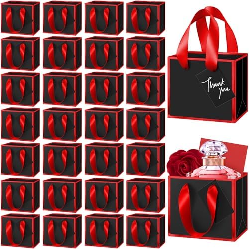 Yeaqee 50 Pcs Mini Metallic Paper Gift Bags with Handle, Black, Red by Yeaqee