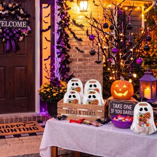 Qinyoung 50 Pcs Halloween Ghost Gift Bags Plastic Candy Treat Bags - Image 6