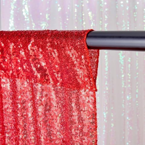 Red Glitter Sequin Backdrop Curtains 8ftx8ft Photo Drapes - Image 3