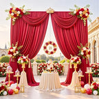 20ftx12ft Wrinkle Free Red Backdrop Curtains for Parties, 4 Panels 12FT Long Silky Red Photo Backdrop Drapes Back Drop Cloth for Wedding Birthday Photography Background Decor - Image 3