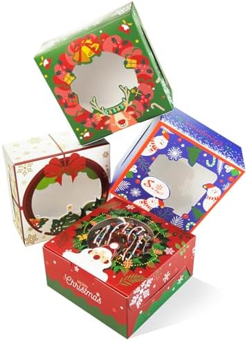 qiqee Christmas Bakery Box with Window 60packs 6x6x3 Cookie Boxes Pastry Box for Christmas by Qiqee
